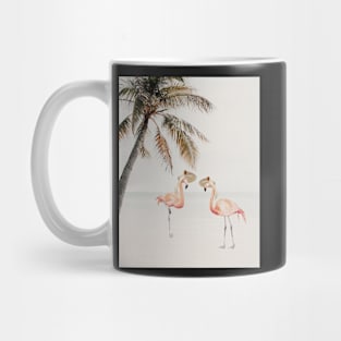 Flamingos on the beach under palm Animal adventures Mug